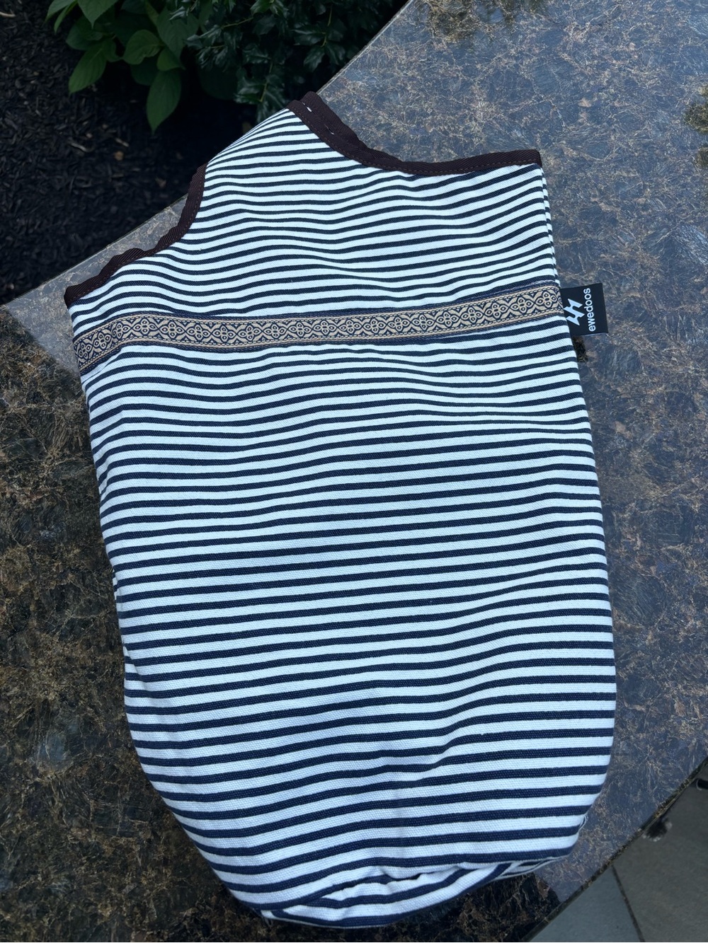 Ewedoos Navy White Striped Canvas Yoga Mat Bag Lined Bohemian Tote